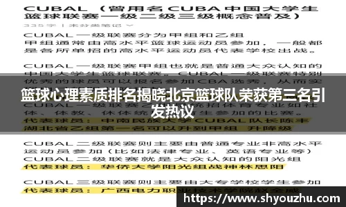 篮球心理素质排名揭晓北京篮球队荣获第三名引发热议